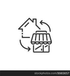 House and shop thin line icon. Home shopping concept. Isolated outline commerce vector illustration