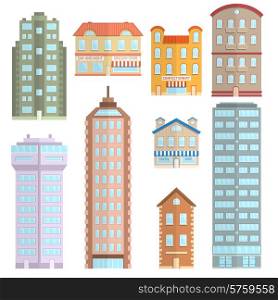 House apartment town and city building decorative icons flat set isolated vector illustration. House Icons Flat Set
