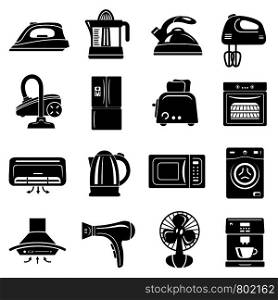 House appliance icons set. Simple illustration of 16 house appliance vector icons for web. House appliance icons set, simple style