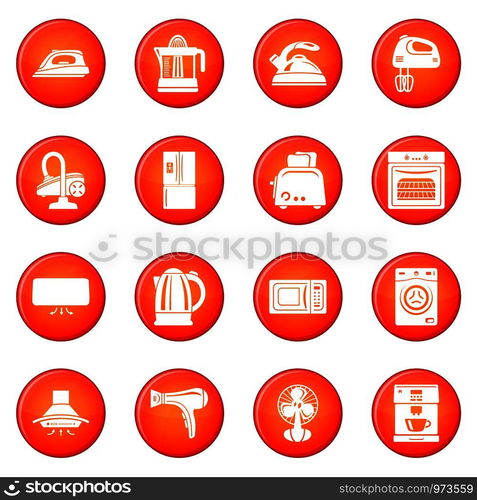 House appliance icons set vector red circle isolated on white background . House appliance icons set red vector