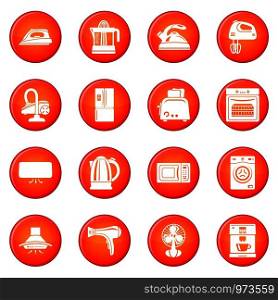 House appliance icons set vector red circle isolated on white background . House appliance icons set red vector