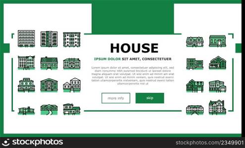 House Architectural Exterior Landing Web Page Header Banner Template Vector. Cape Cod And Condo, Greek Revival Victorian House, Apartment Craftsman Building, Ranch And Farmhouse Line. Illustration. House Architectural Exterior Landing Header Vector