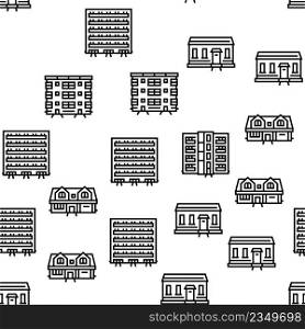 House Architectural Exterior Vector Seamless Pattern Thin Line Illustration. House Architectural Exterior Vector Seamless Pattern