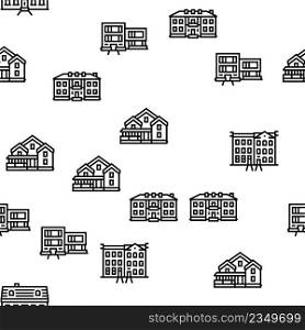 House Architectural Exterior Vector Seamless Pattern Thin Line Illustration. House Architectural Exterior Vector Seamless Pattern