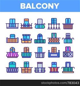 House Balcony Forms Linear Vector Icons Set. Fashionable Balcony Thin Line Contour Symbols Pack. Modern Architecture Pictograms Collection. Luxurious Veranda Decor. Terrace Outline Illustrations. House Balcony Forms Linear Vector Icons Set