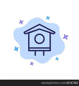 House, Bird, Birdhouse, Spring Blue Icon on Abstract Cloud Background
