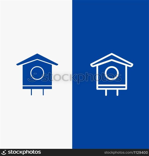 House, Bird, Birdhouse, Spring Line and Glyph Solid icon Blue banner Line and Glyph Solid icon Blue banner