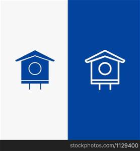 House, Bird, Birdhouse, Spring Line and Glyph Solid icon Blue banner Line and Glyph Solid icon Blue banner