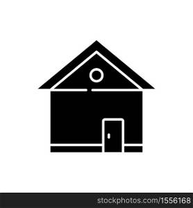 House black glyph icon. Home front. Building exterior. Residential construction. Real estate. Private suburb property. Silhouette symbol on white space. Vector isolated illustration. House black glyph icon