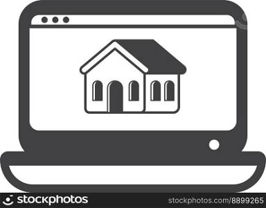 house building and laptop illustration in minimal style isolated on background