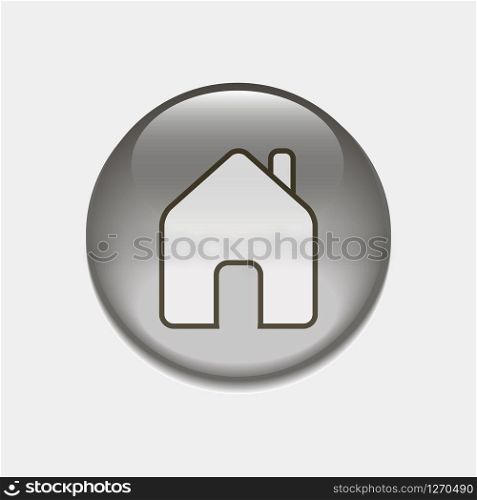 House button icon. Glossy home button icon isolated on white background. Vector illustration