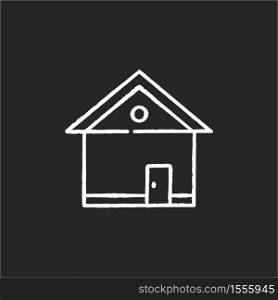 House chalk white icon on black background. Home front. Building exterior. Residential construction. Real estate. Private suburb property. Modern cottage. Isolated vector chalkboard illustration. House chalk white icon on black background
