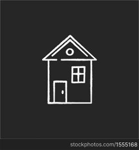 House chalk white icon on black background. Suburban building. Home for living. Downtown dwelling. Real estate ownership. Cottage rental. Apartment amenity. Isolated vector chalkboard illustration. House chalk white icon on black background