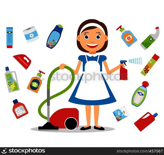 House cleaning. Housewife and home cleaning icons. Vector illustration. Housewife and home cleaning icons