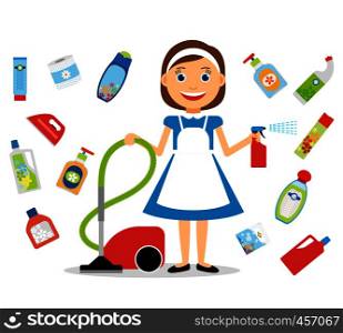 House cleaning. Housewife and home cleaning icons. Vector illustration. Housewife and home cleaning icons