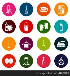 House cleaning icons many colors set isolated on white for digital marketing. House cleaning icons many colors set