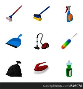 House cleaning icons set. Cartoon illustration of 9 house cleaning vector icons for web. House cleaning icons set, cartoon style
