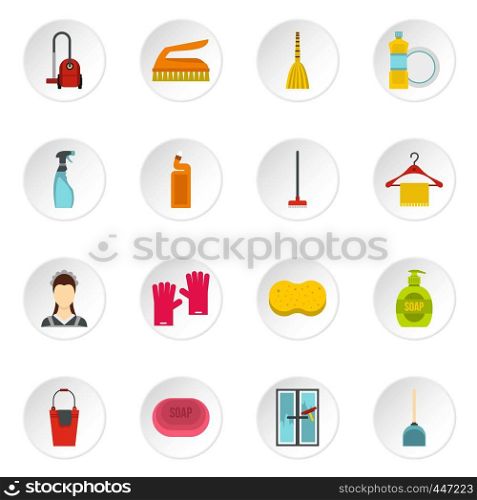 House cleaning icons set in flat style. Maid service set collection vector icons set illustration. House cleaning icons set, flat style