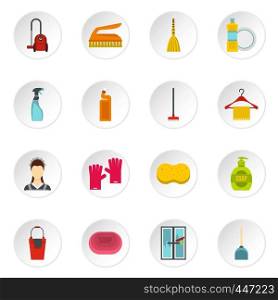 House cleaning icons set in flat style. Maid service set collection vector icons set illustration. House cleaning icons set, flat style