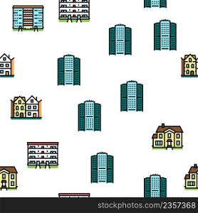 House Constructions Vector Seamless Pattern Thin Line Illustration. House Constructions Vector Seamless Pattern