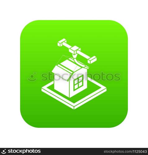 House d printing icon green vector isolated on white background. House d printing icon green vector