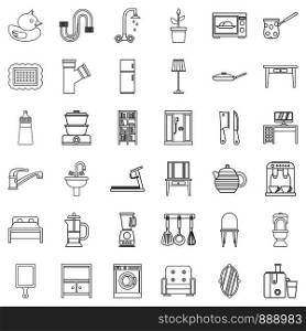 House decor icons set. Outline style of 36 house decor vector icons for web isolated on white background. House decor icons set, outline style