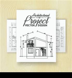 House design over wooden wall. Vector illustration.