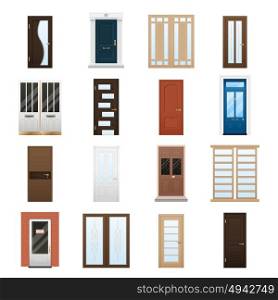 House Doors Set. Various colorful closed front double and single doors to houses and buildings isolated on white background flat vector illustration