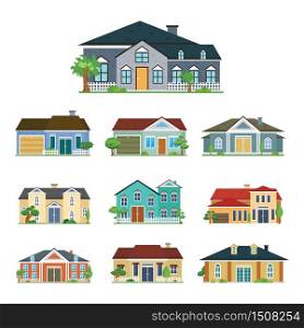 House Exterior Front View Residential Town Building Set