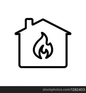 House fire icon vector. Thin line sign. Isolated contour symbol illustration. House fire icon vector. Isolated contour symbol illustration