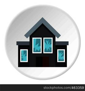 House fired at windows icon in flat circle isolated vector illustration for web. House fired at windows icon circle