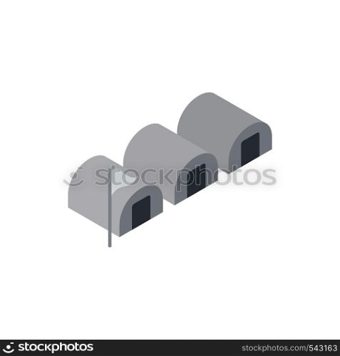 House for refugees icon in isometric 3d style isolated on white background. War and evacuation symbol . House for refugees icon, isometric 3d style