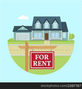 House for rent. Vector flat icon suburban american house. For web design and application interface, also useful for infographics. Family house icon isolated on white background. Real estate.. Vector flat icon suburban american house.