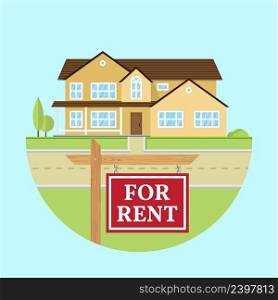 House for rent. Vector flat icon suburban american house. For web design and application interface, also useful for infographics. Family house icon isolated on white background. Real estate.. Vector flat icon suburban american house.