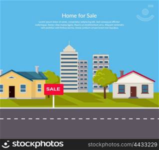 House for Sale. House for sale. Sold home with for sale sign in front of beautiful new house. Vector illustration