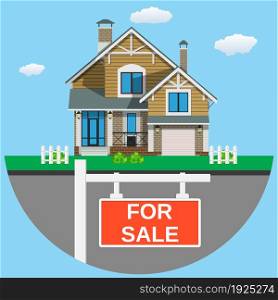House for sale icon For web design and application interface Real estate. Vector illustration in flat style. House for sale.