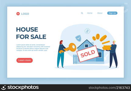 House for sale, real estate agency landing page. Vector of property and residential apartment illustration. House for sale, real estate agency landing page