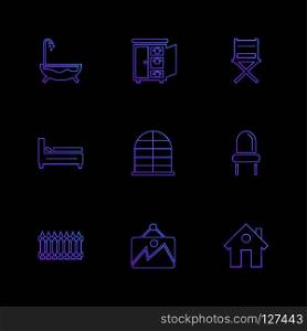 house , furniture , household items , home items , fan , bed , cupboard , electronics , desk , chairs , table , icon, vector, design,  flat,  collection, style, creative,  icons