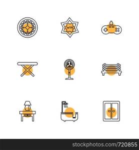 house , furniture , household items , home items , fan , bed , cupboard , electronics , desk , chairs , table , icon, vector, design, flat, collection, style, creative, icons