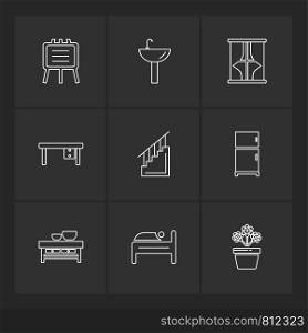 house , furniture , household items , home items , fan , bed , cupboard , electronics , desk , chairs , table , icon, vector, design, flat, collection, style, creative, icons