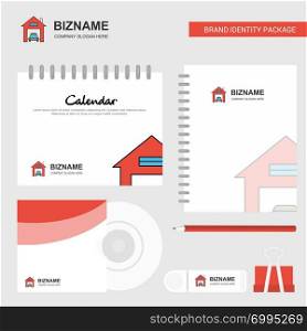 House garage Logo, Calendar Template, CD Cover, Diary and USB Brand Stationary Package Design Vector Template