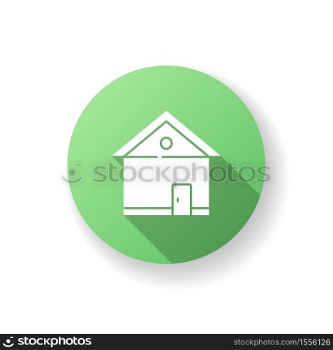 House green flat design long shadow glyph icon. Home front. Building exterior. Real estate. Private suburb property. Apartment for dwelling. Modern cottage. Silhouette RGB color illustration. House green flat design long shadow glyph icon