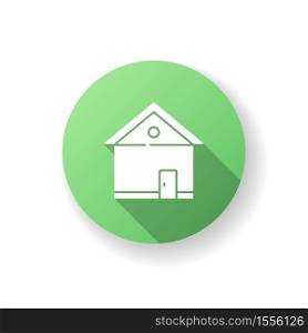 House green flat design long shadow glyph icon. Home front. Building exterior. Real estate. Private suburb property. Apartment for dwelling. Modern cottage. Silhouette RGB color illustration. House green flat design long shadow glyph icon