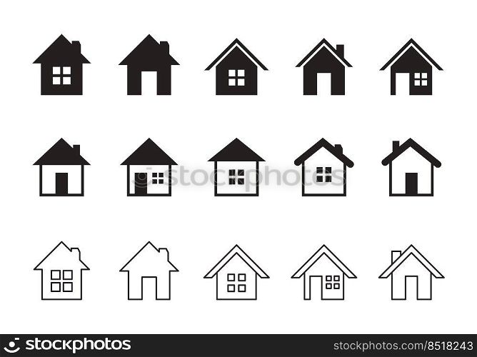 House icon design element, set of 12, black and white vector
