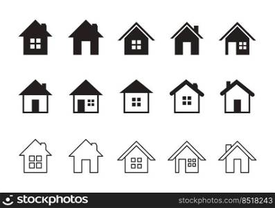 House icon design element, set of 12, black and white vector