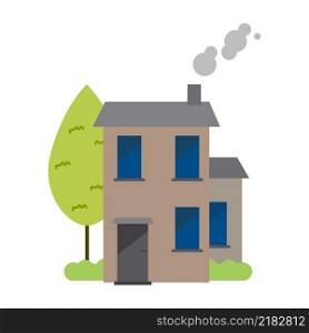 House icon. Green trees Chimney sign. Colored picture. Residential building. Flat style. Vector illustration. Stock image. EPS 10.. House icon. Green trees Chimney sign. Colored picture. Residential building. Flat style. Vector illustration. Stock image.