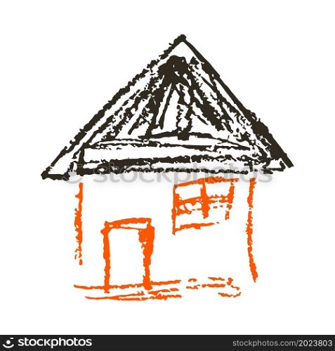 House. Icon in hand draw style. Drawing with wax crayons, colored chalk, children&rsquo;s creativity. Vector illustration. Sign, symbol, pin. Icon in hand draw style. Drawing with wax crayons, children&rsquo;s creativity