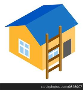 House icon isometric vector. One storey residential building with wooden ladder. Real estate, property. House icon isometric vector. One storey residential building with wooden ladder