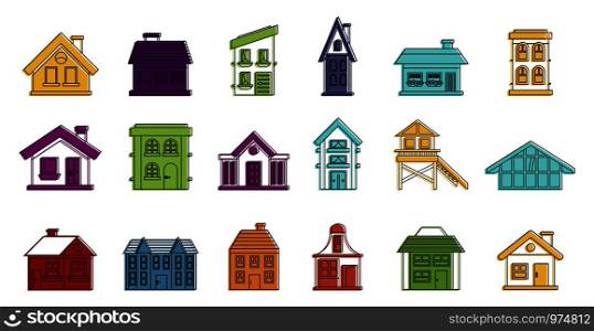 House icon set. Color outline set of house vector icons for web design isolated on white background. House icon set, color outline style