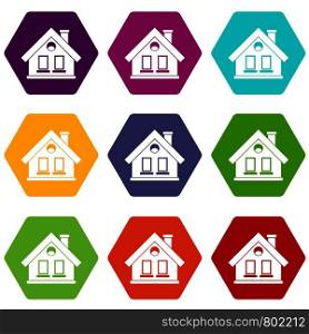 House icon set many color hexahedron isolated on white vector illustration. House icon set color hexahedron